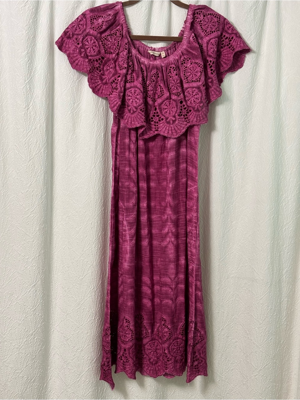 Soft Surroundings Magenta Crochet-Trim Midi Dress
